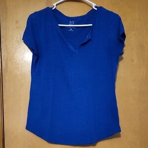 New York & Company Royal Blue Short Sleeve Blouse